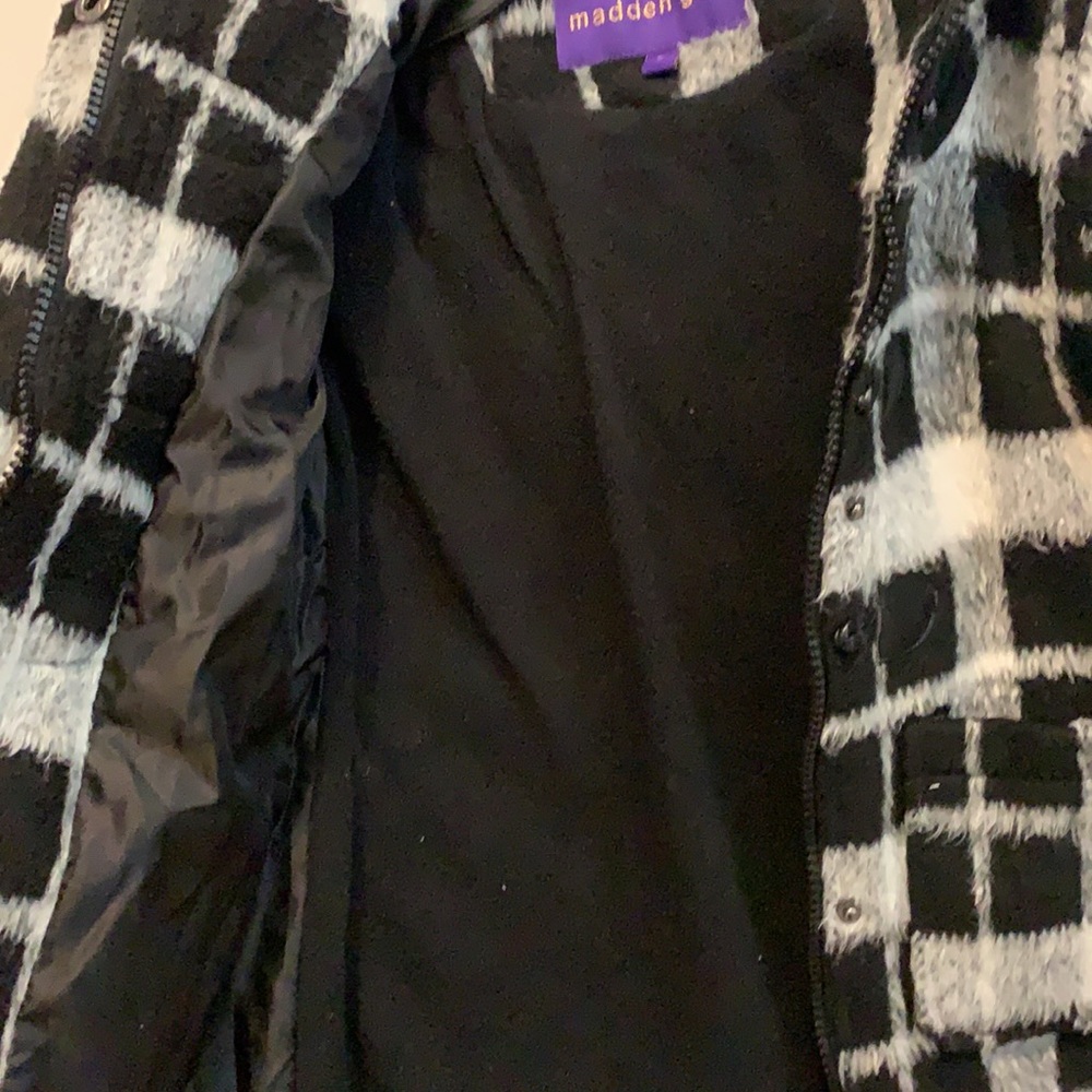 Madden Girl Kids Winter Coat Jacket Hoodie Black White 5 Toddler - Picture 6 of 7